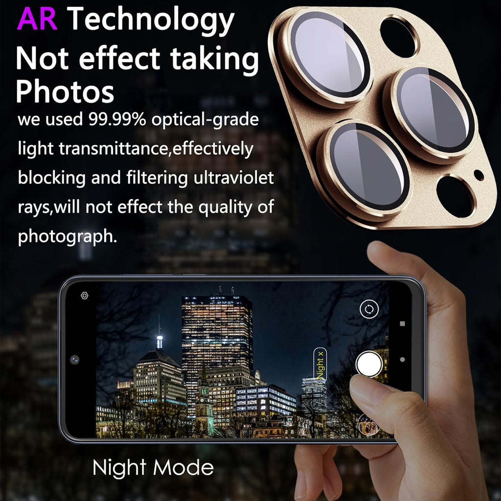2 Pack Camera Lens Protector for iPhone 16 Pro/iPhone 16 Pro Max,[Not Easy to Breakn ] AR Tempered Glass Strong Adsorption Metal Camera Cover Screen-Desert Gold