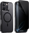 Lanhiem Magnetic for iPhone 16 Pro Max Case, with [2 Pcs Privacy Screen Protector] [Compatible with MagSafe] Shockproof Heavy Duty Military Protective Phone Case Cover for iPhone 16 Pro Max (Black)