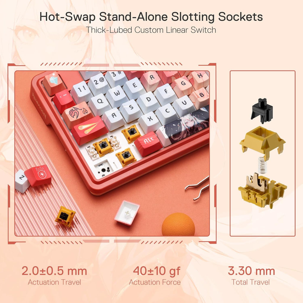 Redragon K673 PRO SE 75% 81 Keys Wireless Gasket RGB Gaming Keyboard, 3-Mode Anime Mechanical Keyboard w/Hot-Swap Socket, Dedicated Knob Control & 5-Layer Noise Dampening, Custom Hi-Fi Linear Switch