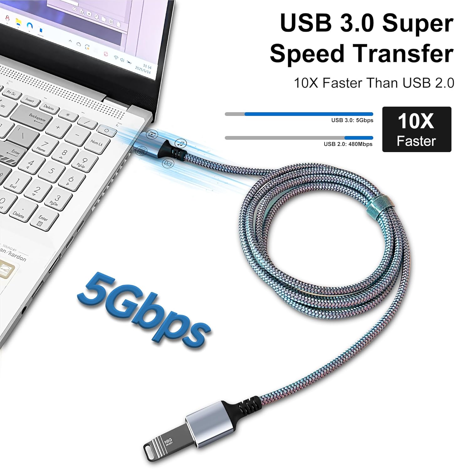 Tan QY USB 3.0 Extension Cable 4Ft, USB 3.0 High Speed Extender Cord Type A Male to A Female for PlayStation, Xbox, USB Flash Drive, Hard Drive, Card Reader,Scanner,Printer,Keyboard (Silver, 4Ft)
