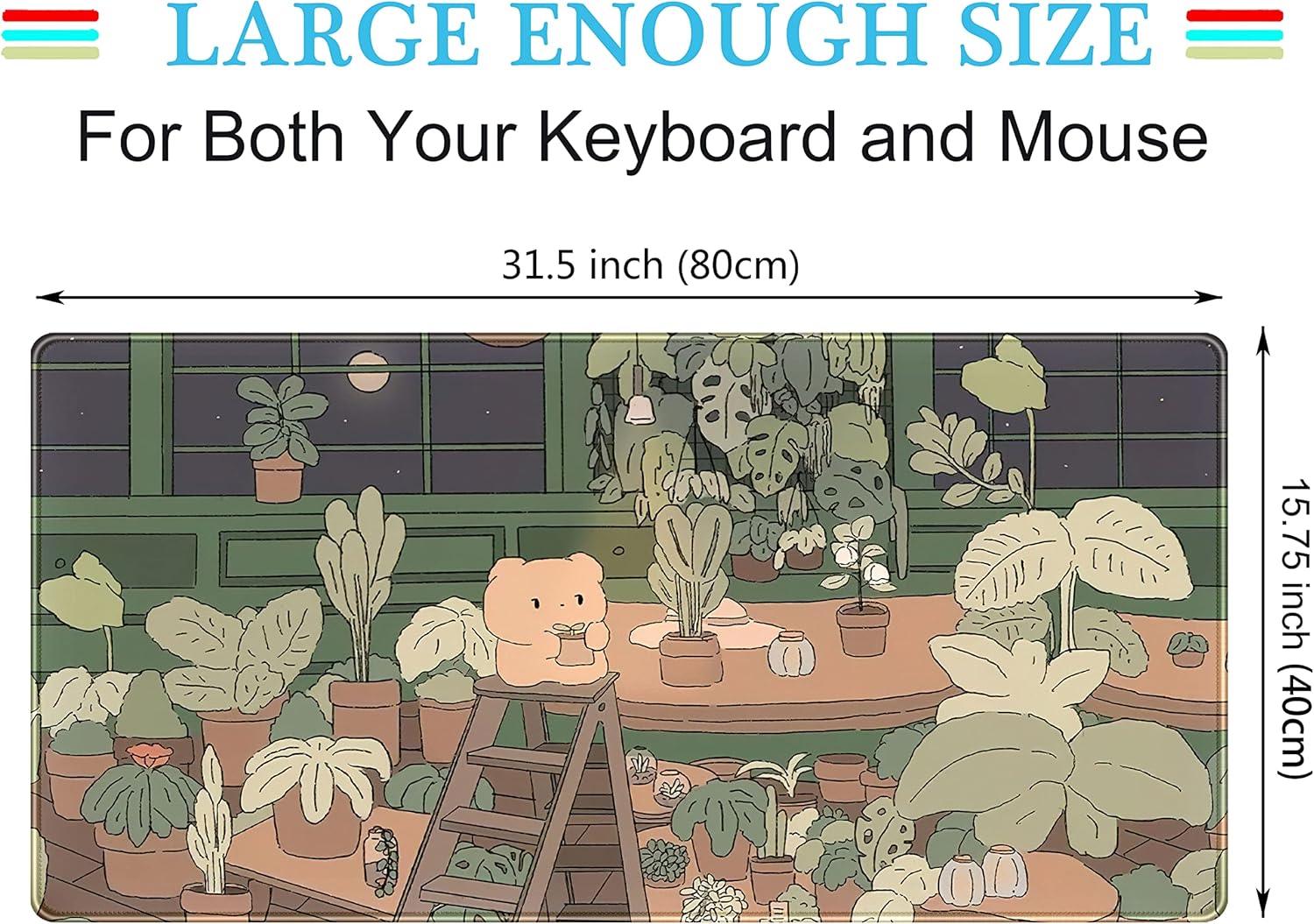 Cute Desk Mat Kawaii Bear Mousepad Cute Anime Plant Desk Protector, Kawai Aesthetic Brown and Green Forest Keyboard Mat, Large Mouse Pad XXL Gaming Desk Pad XL Office Home Decor for Women Girls
