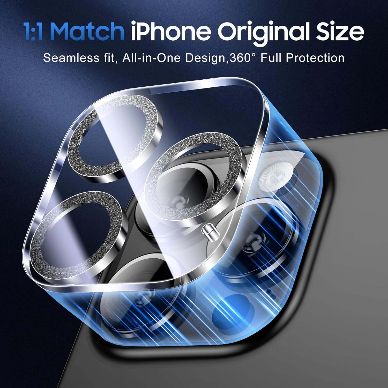 UniqueMe for 3 Pack iPhone 15 Pro/iPhone 15 Pro Max Camera Lens Protector, [Drop Protection] [Case Friendly] 9H Tempered Glass Camera Cover Screen [Update New Version] - Glitter Black