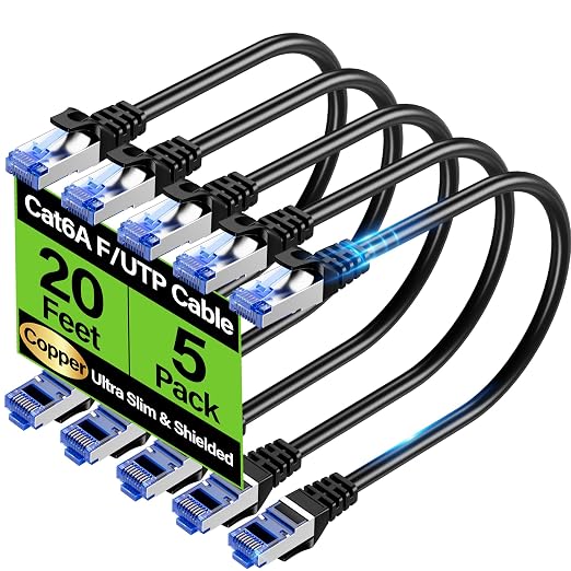 Cat6A Ethernet Cable Shielded 10Gbps 20 ft, Slim Shielded Ethernet Cable Cat 6 by Unknown