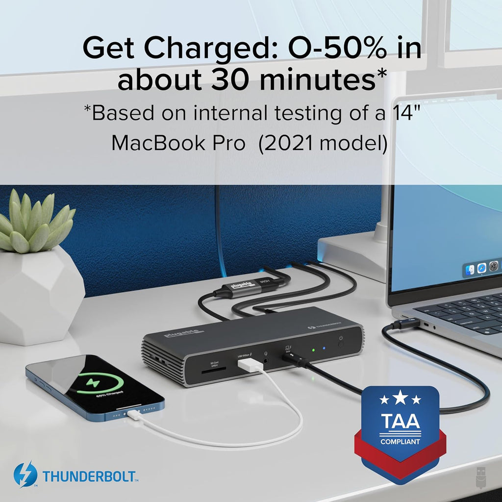 Plugable Thunderbolt 4 Dock for Dual 4K or 8K Display – 100W Charging Docking Station for MacBook Pro and Windows Laptops with 11 Ports, 3X Thunderbolt, Ethernet, USB, and SD Card (TBT4-UDX1)