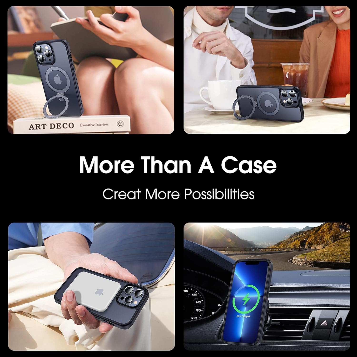 CASEKOO Designed for iPhone 13 Pro Max Case with Magnetic Invisible Stand [Military Drop Protection] [Compatible with MagSafe] Shockproof Translucent Matte Slim Promax Phone Cover 6.7", Black