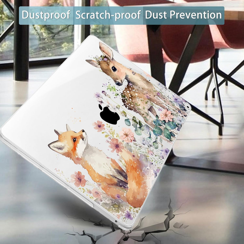 Mektron for MacBook Pro 13-inch Case 2022 2021 2020 Release A2338 M2 M1 A2289 A2251, Printed Plastic Hard Shell Cover for New MacBook Pro 13.3-inch Touch Bar Fits Touch ID，Fox and Deer