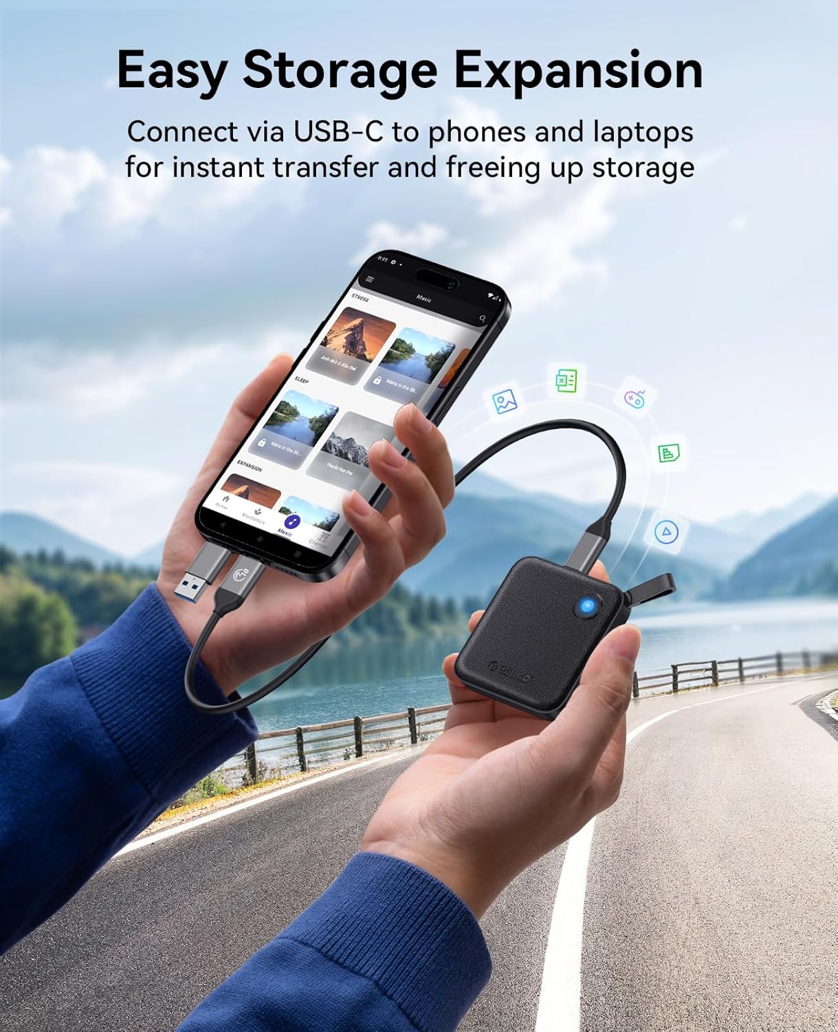 ORICO Portable SSD 2 TB with 2 in 1 USB C Cable, External Solid State Drives, Up to 460MB/s, Status Indicator, Reliable Storage for USB-C Smartphone, Tablet, PC - B5PLUS
