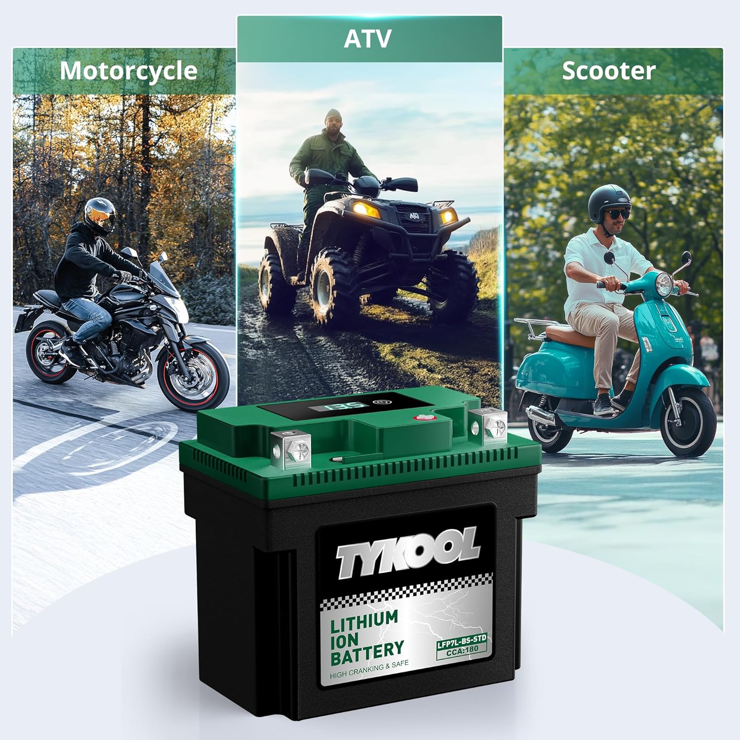 YTX7L-BS-STD 2X Cranking Amps,180CCA,Lithium Iron Phosphate Motorcycle Battery,Digital Readout,Comptitable for Honda,Suzuki Motorycle, Kawasaki ATV,Piaggio Scooter,Predator 3500 Generator battery