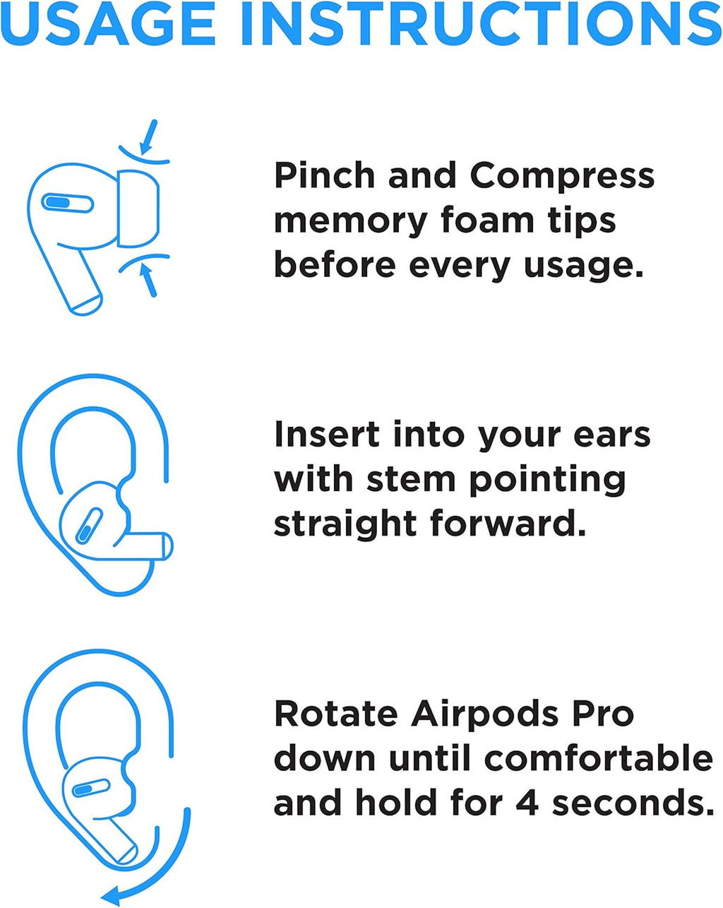 Foam Masters Memory Foam Ear Tips for AirPods Pro 1st & 2nd Gen | Comfortable | Secure | Better Noise Cancellation | Version 3.0 Replacement Buds (Small, Med, Large - 3 Pairs, Gray)