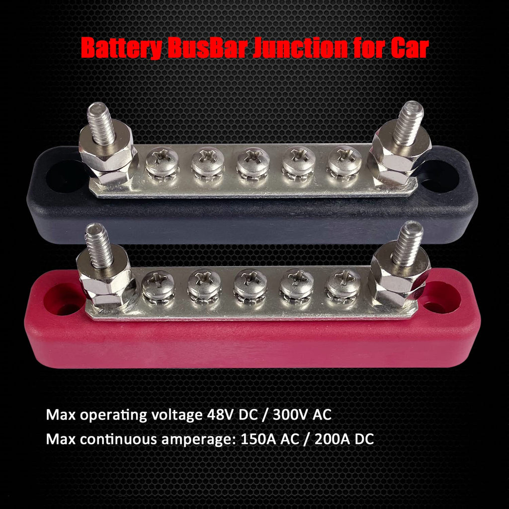 2 x #10 (M5) Studs Power Distribution Block with 5 x #8 (M4) Screws, Ampper 4.2" Bus Bar 12V Power Distribution Terminal Block Battery Busbar for Car Audio Solar (Red & Black)