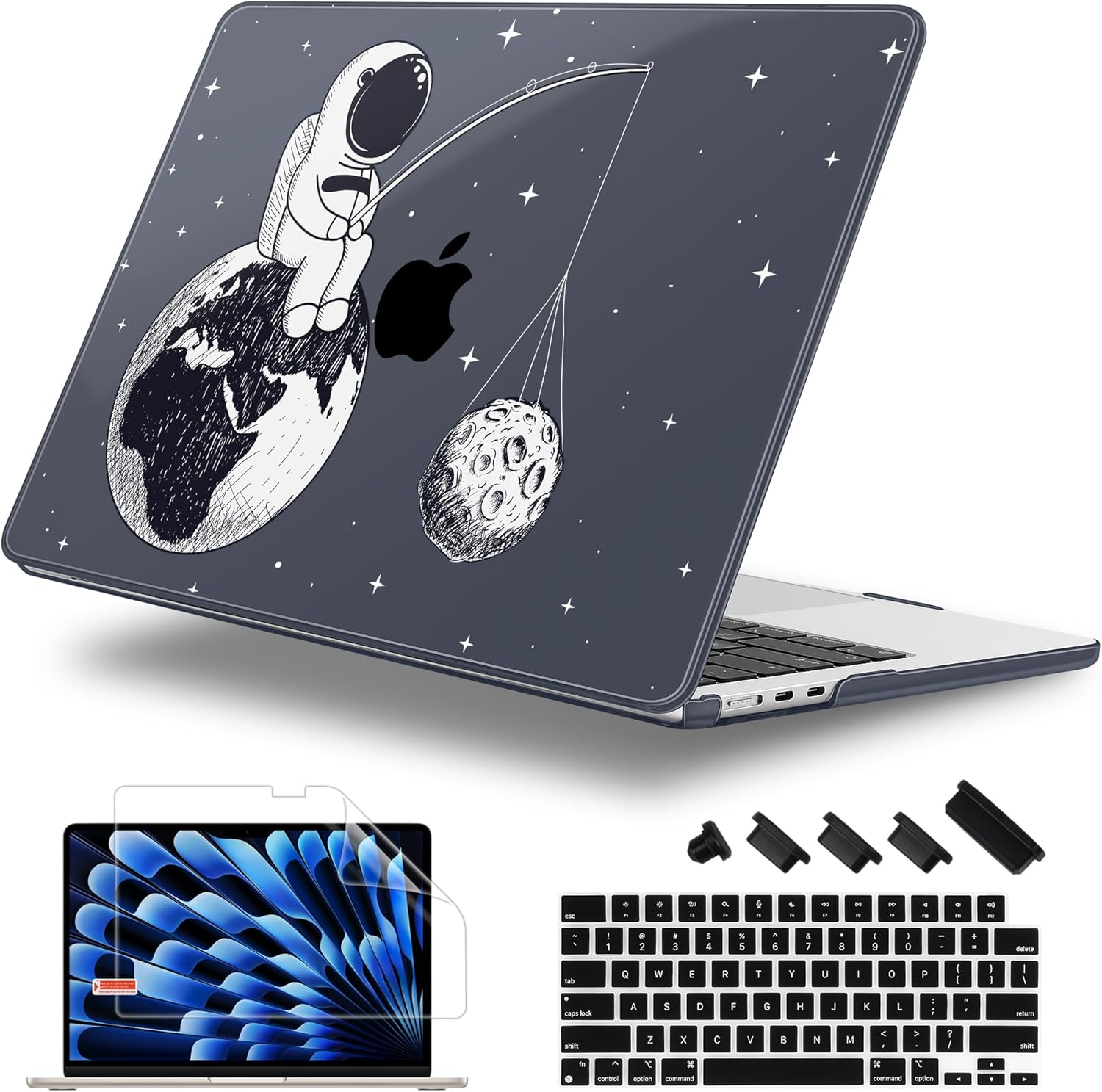 Case for MacBook Air 15 Inch 2025 2024 2023 Release M4 A3241 M3 A3114 M2 A2941, Hard Shell with Screen Protector & Keyboard Cover, Compatible with Touch ID - Astronaut Enjoy