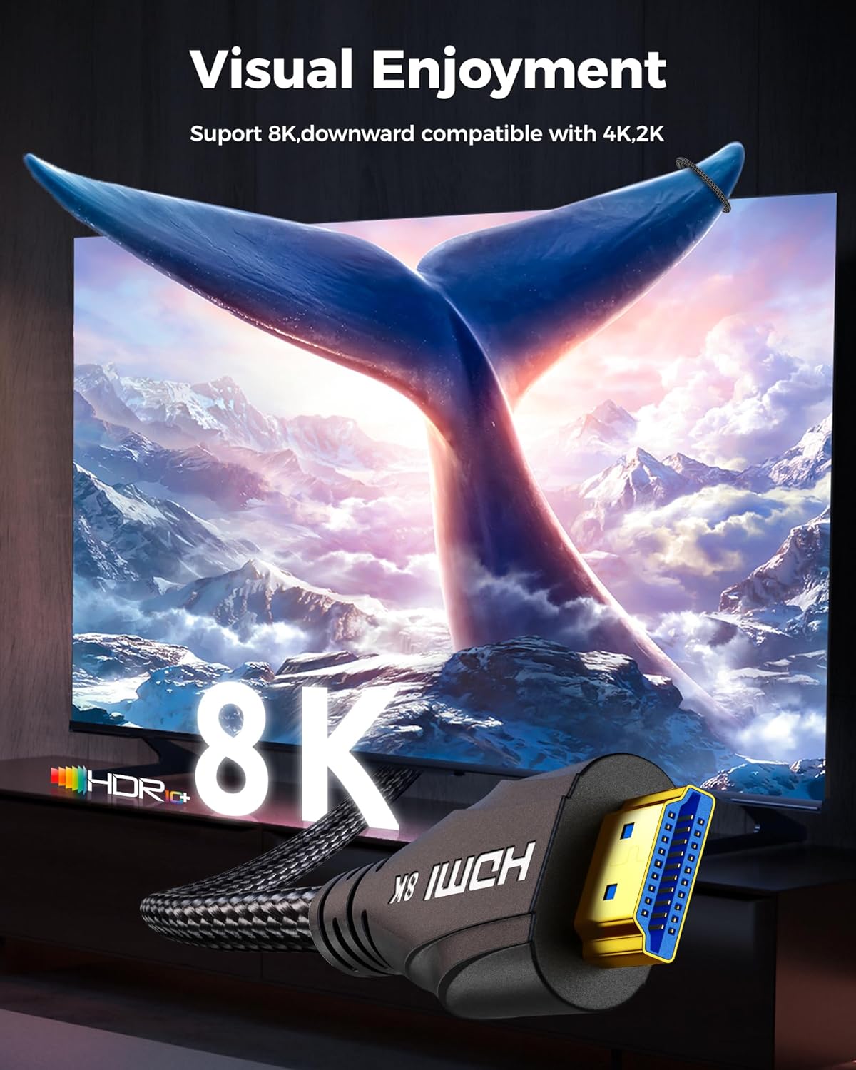 HDMI Cable 25FT Long - 4K 120hz,8K 60hz,48Gbps High-Speed HDMI Braided Cord,HDCP 2.3,eARC - Compatible with HDTV,Projector,Monitor and More