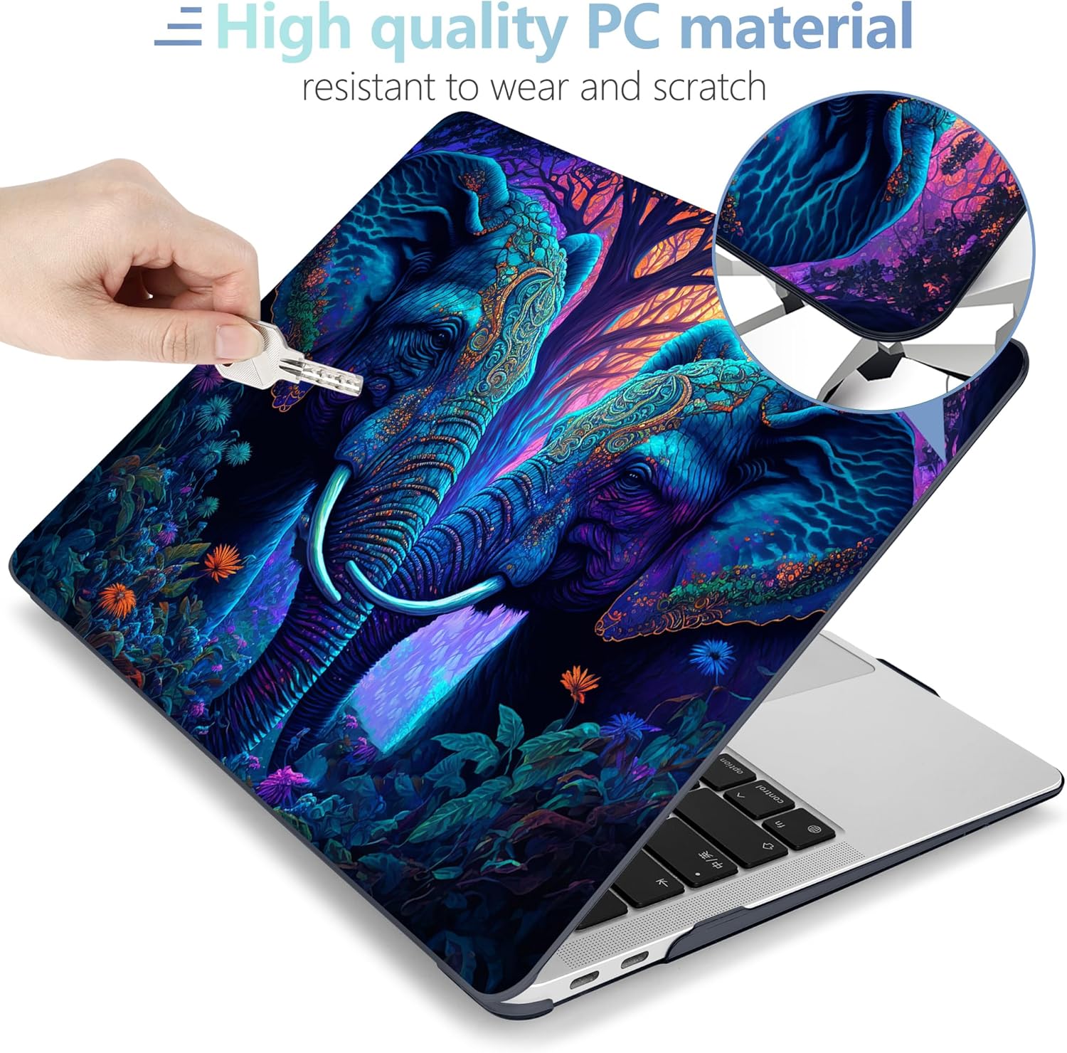MEEgoodo MacBook Air 13 inch Case 2021-2018 with Touch ID, Plastic Hard Shell & Keyboard Cover, Compatible Devices: A2337/A2179/A1932, Glossy, Elephants