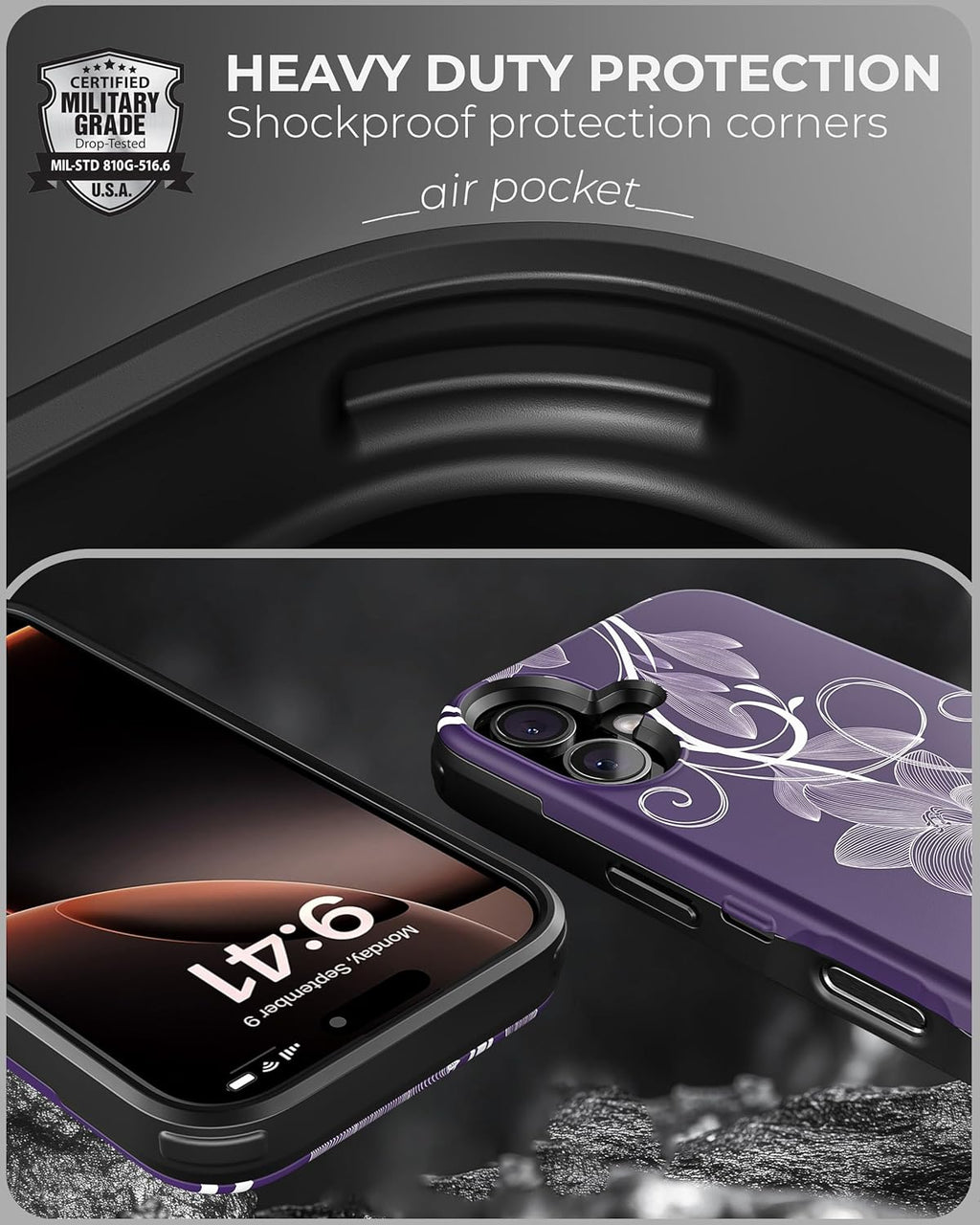 TORU CX Slim for iPhone 16 Case Wallet | Protective Shockproof Heavy Duty Cover with Hidden Card Holder & Card Slot | Mirror & Wrist Strap Included - Flowers