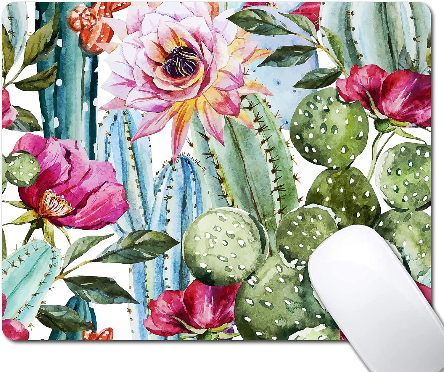 Cactus Painting Mouse Pad, Natural Floral Mousepad for Design, Anti-Slip Rubber Base Wireless Mouse Pads for Laptop