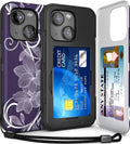 TORU CX Slim for iPhone 15 Case Wallet | Protective Shockproof Heavy Duty Cover with Hidden Card Holder & Card Slot | Mirror & Wrist Strap Included - Flowers