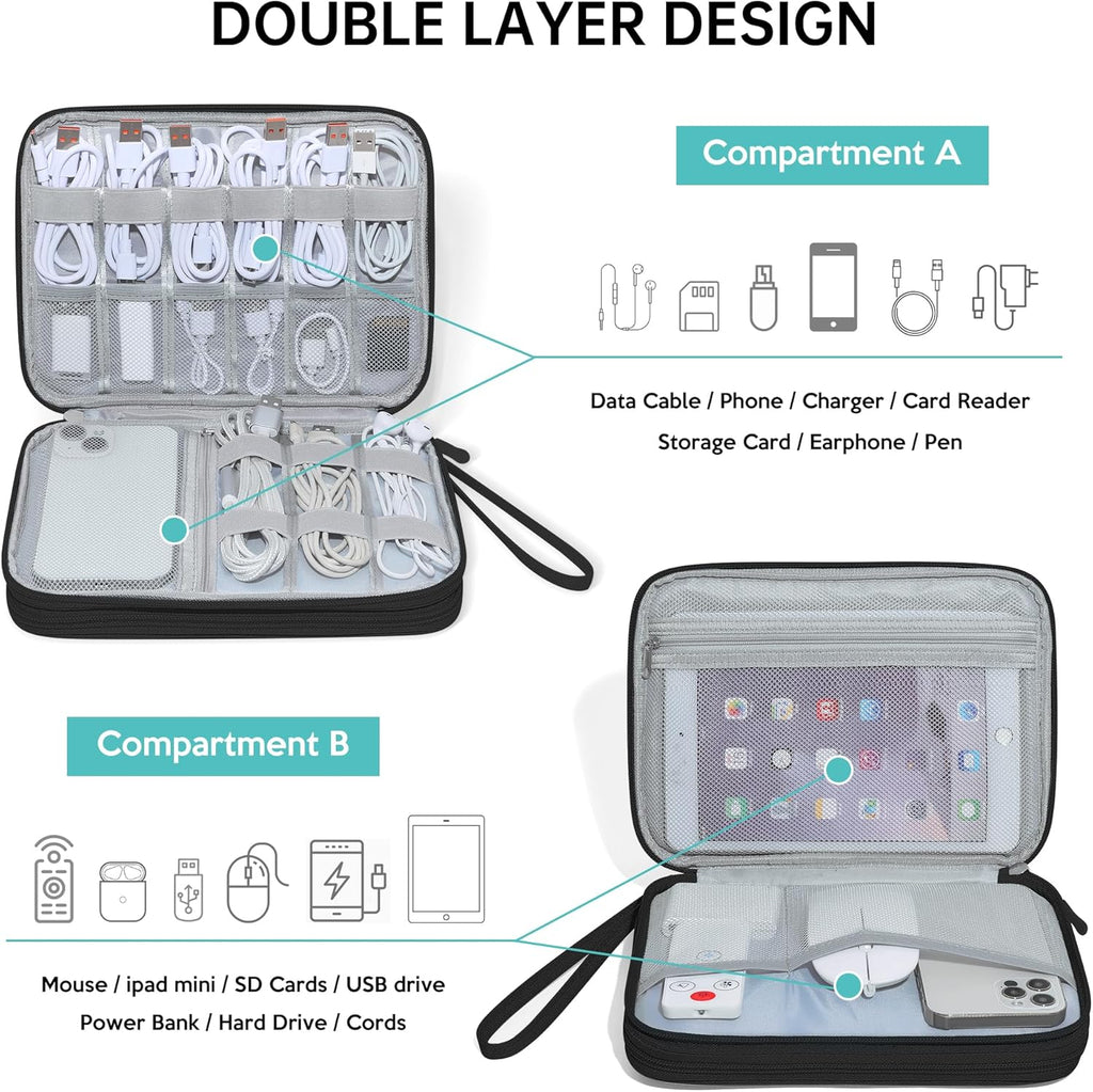 CILLA Electronics Organizer Travel, Travel Cord Organizer Case, Compact Electronics Accessories Bag for Cable, Cord, Charger, Phone