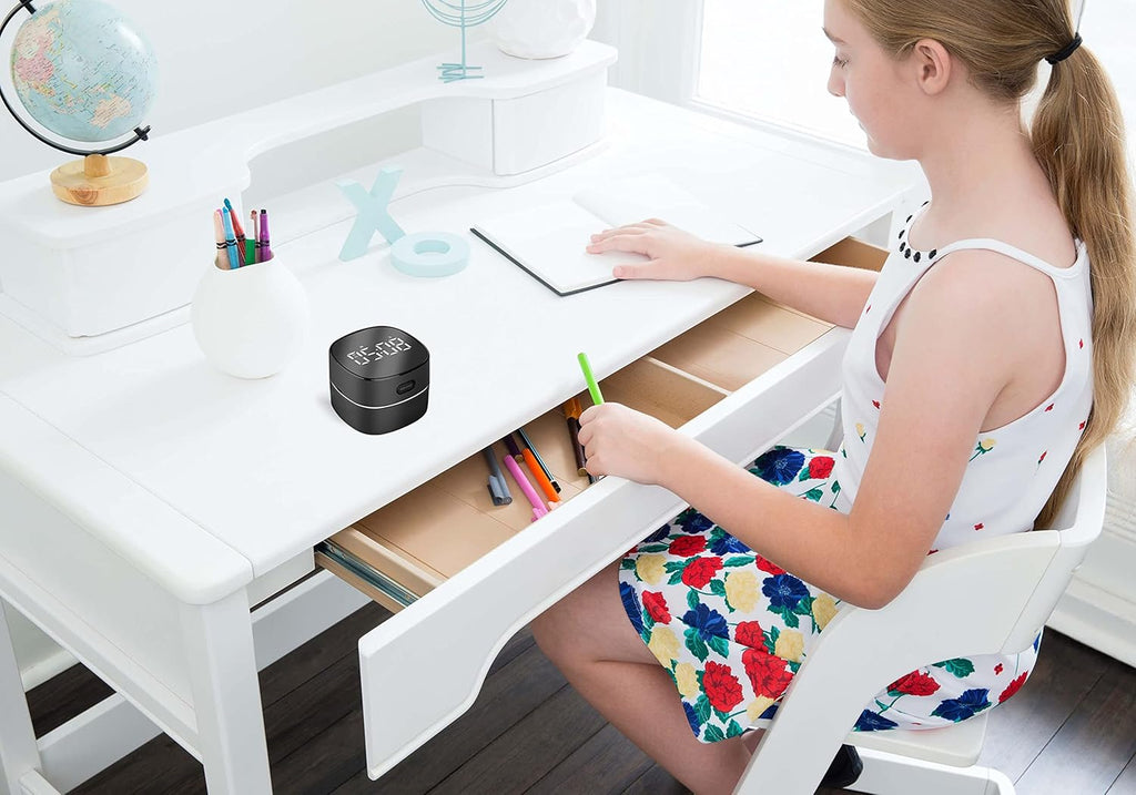 ODISTAR Counter Vacuum Cleaner,Mini Table dust Sweeper Energy with Digital Timer,Endurance up to 400 mins,360º Rotatable for Cleaning Rubber shavings,Crumbs Keyboard of Gifts for Kids(Black)