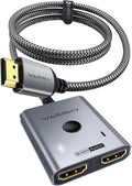 HDMI Switch 2 in 1 Out 4K@60Hz, WARRKY[with 3.3ft Fixed Braided HDMI Cable, Aluminum Case, 2K@144Hz, HDCP 2.2] Bidirectional 2x1 Switcher Splitter Compatible for PS5/4, Xbox, Roku, FireStick, Switch