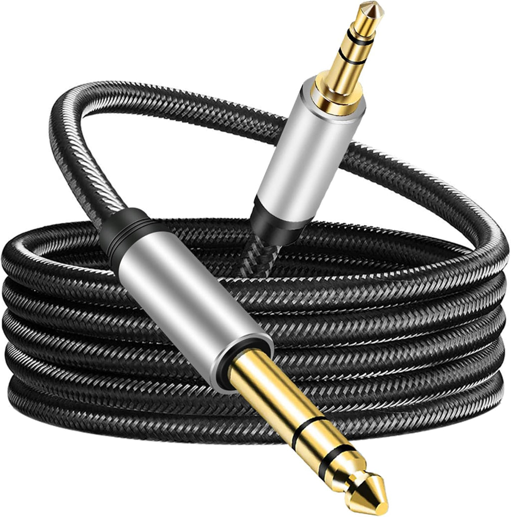 3.5 mm to 6.35 mm Audio Cable 3Ft, Gold-Plated Terminal Silver Color Zinc Alloy Housing 3.5mm 1/8" Male TRS to 6.35mm 1/4" Male TRS Nylon Braided Stereo Audio Cable for Cellphone, Amplifiers(3Ft/1M)
