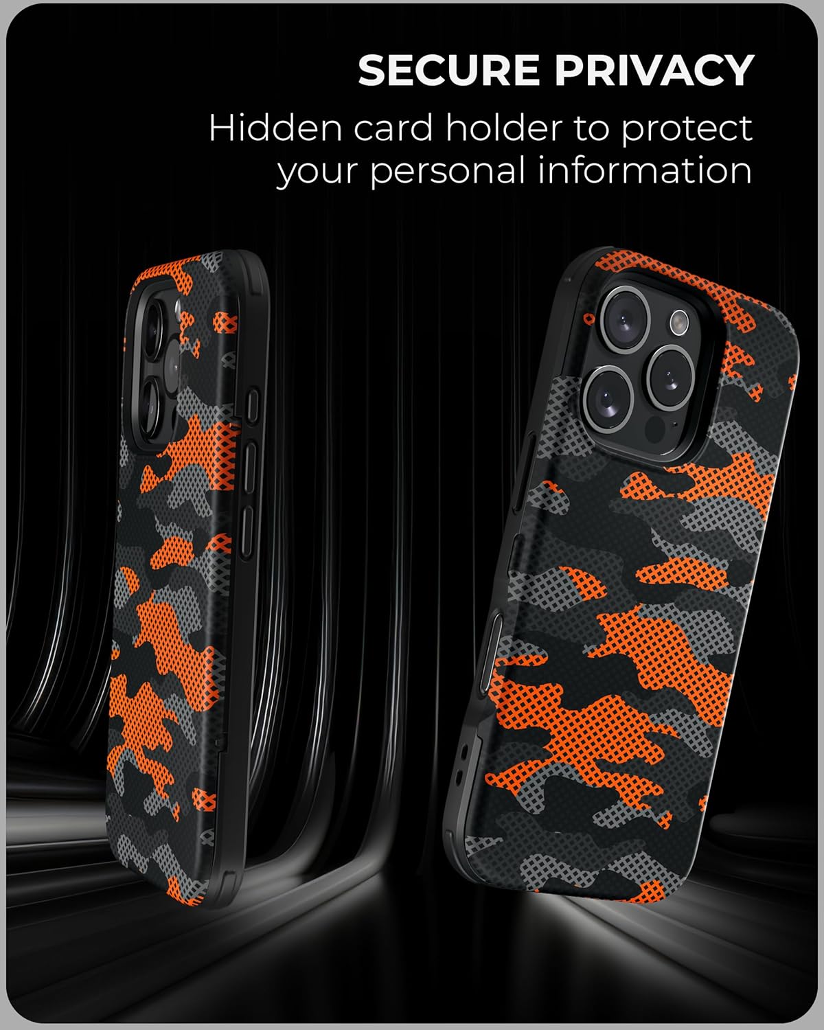 TORU CX Slim for iPhone 16 Pro Case Wallet | Protective Shockproof Heavy Duty Cover with Hidden Card Holder & Card Slot | Mirror & Wrist Strap Included - Camouflage