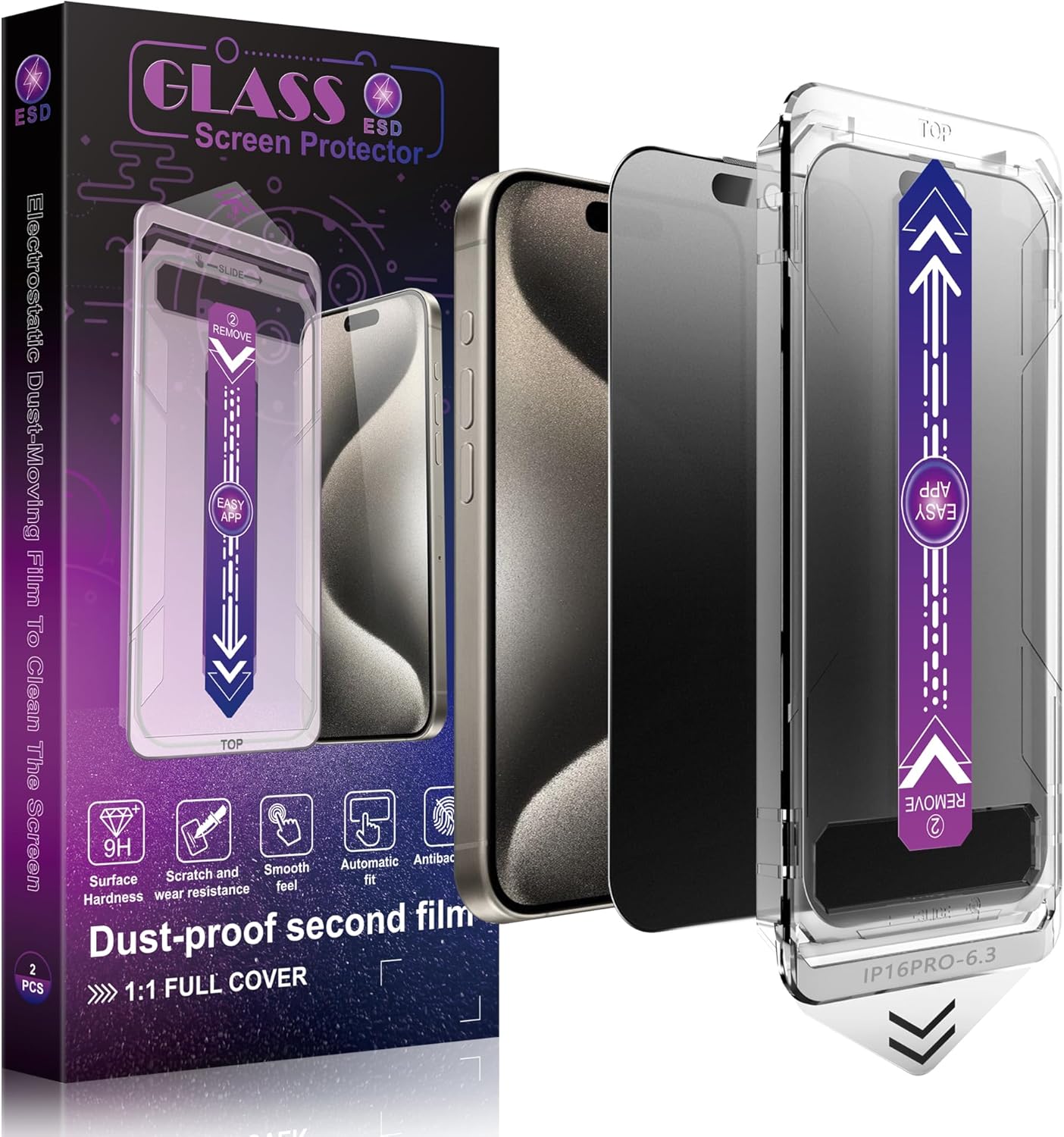 2 Pack Matte Privacy Screen Protector for iPhone 16 Pro 6.3-Inch Auto Dust Removal, No Bubbles,Anti-Spy Tempered Glass Film, Easy Installation