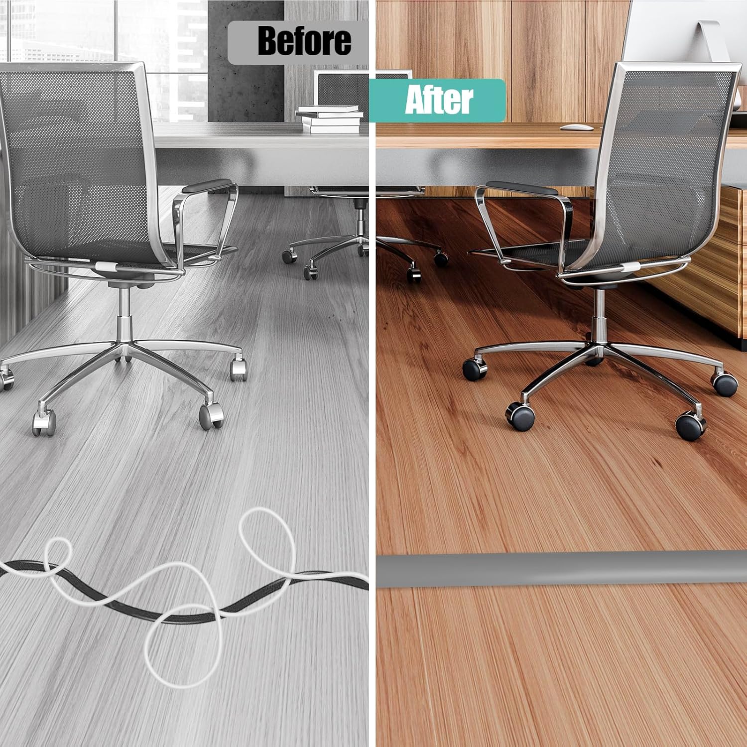 Floor Cord Cover Self Adhesive Cord Hider,10FT Cable Management, Extension Strip Protector for Wires, Prevent Cable Trips for Offices, Gyms, Exhibitions Cavity:0.3"(W) x 0.28"(H) Gray