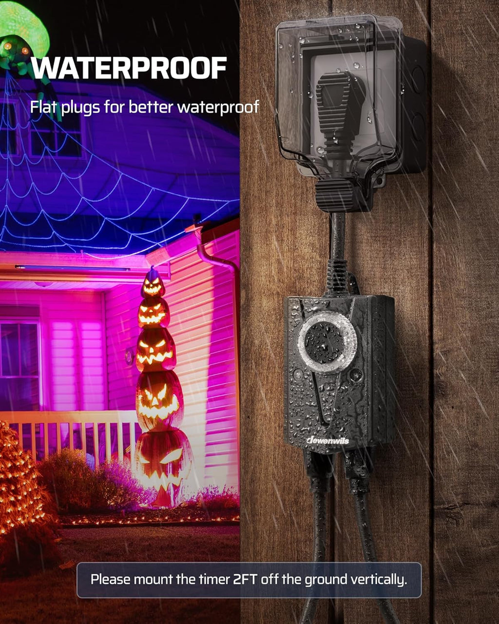 DEWENWILS Outdoor Light Timer Waterproof, Plug in Timer Switch, Electrical Outlets for Decoration Lights, String Lights, 15A 1/2HP UL Listed