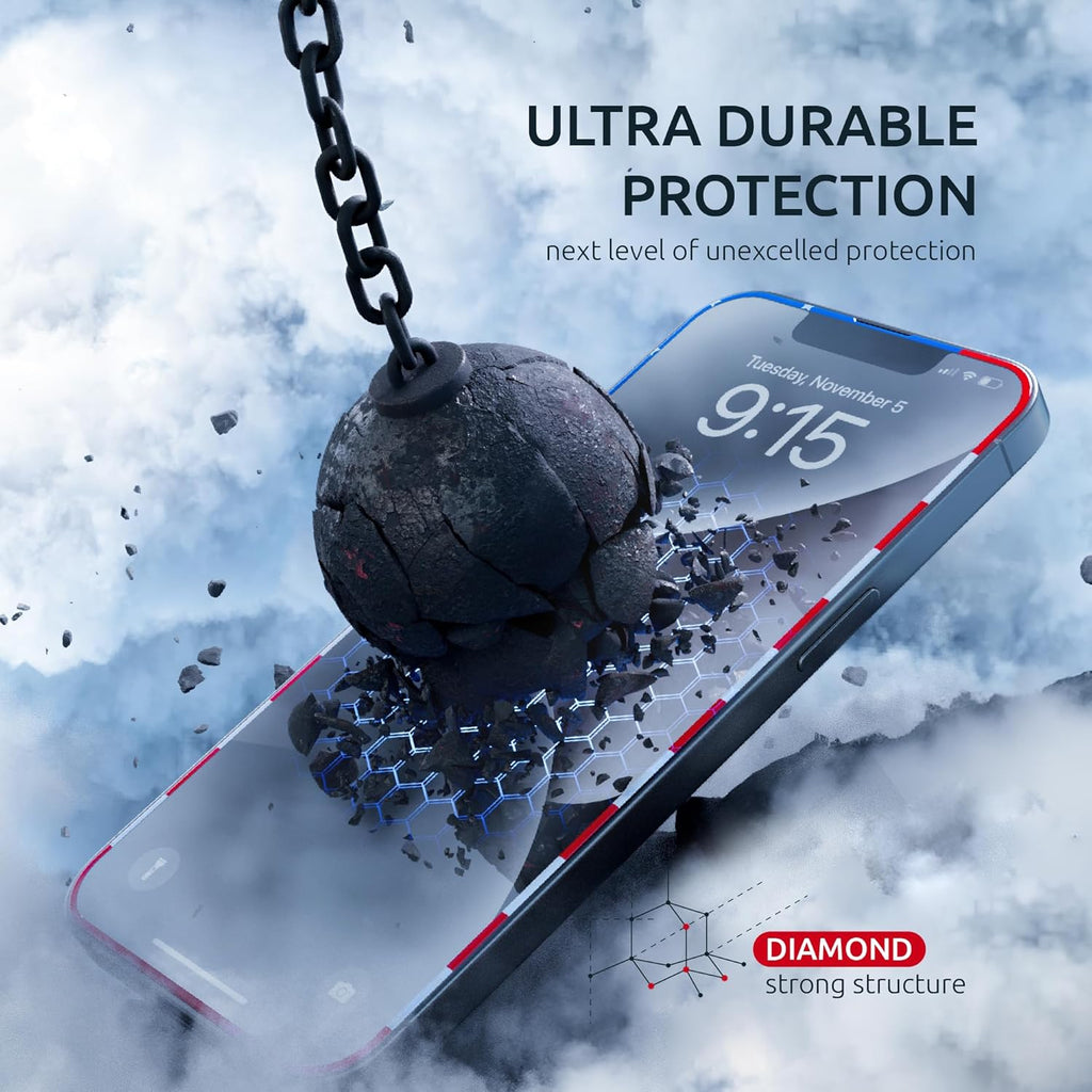 Screen Protector for 14Plus/13 Pro Max - Full Coverage Tempered Glass Screen Protector for 13 Pro Max and 14 Plus - 2 Pack (USA Flag and Classic Black) 9H Hardness, Oleophobic, Easy Install