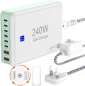240W Fast Chargers for Multiple Devices 8 Ports, 6 Type C + 2 USB A Charger Block, Charging Station with Slim Flat Plug, 65W Power Hub for Laptops, PD GaN Charger Tower for iPhone, Samsung