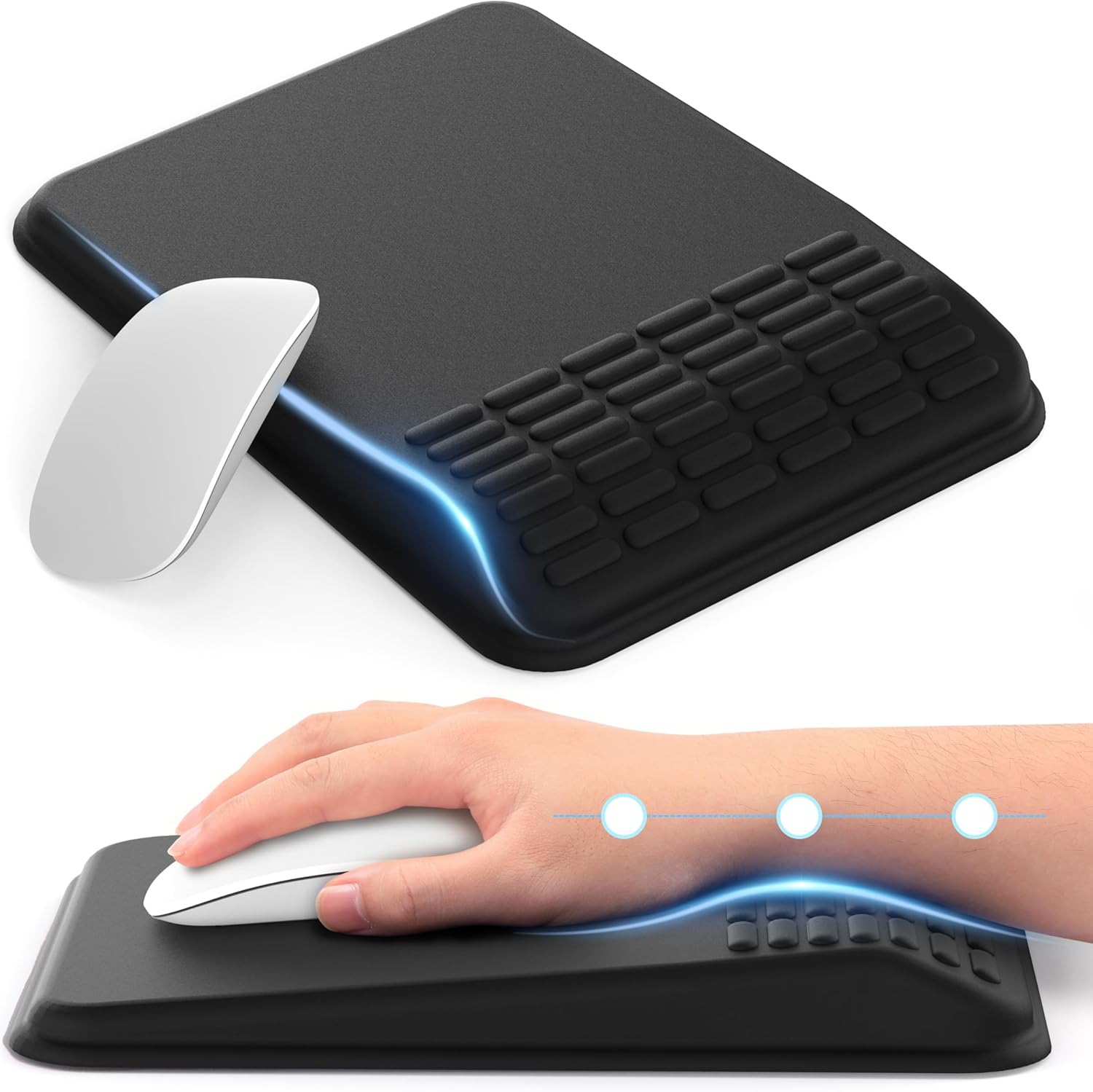 MEKASS Ergonomic Mouse Pad with Wrist Support, Wrist Rest Mousepad for Carpal Tunnel Pain Relief, Memory Foam with Massage Design, Non-Slip PU Base for Office and Home (Classic Black)
