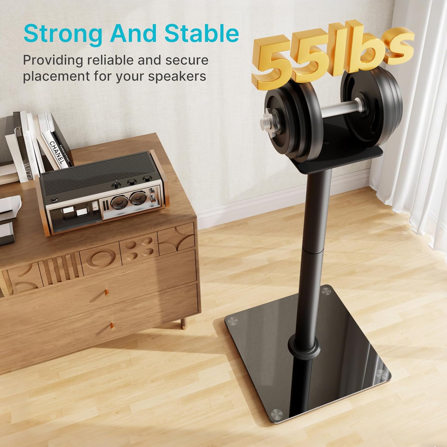 Speaker Stands Pair for Surround Sound,55 LBS Capacity,30.1 inch Floor Bookshlef Speaker Stands,Cable Management,Large Base,1 Pair,Black