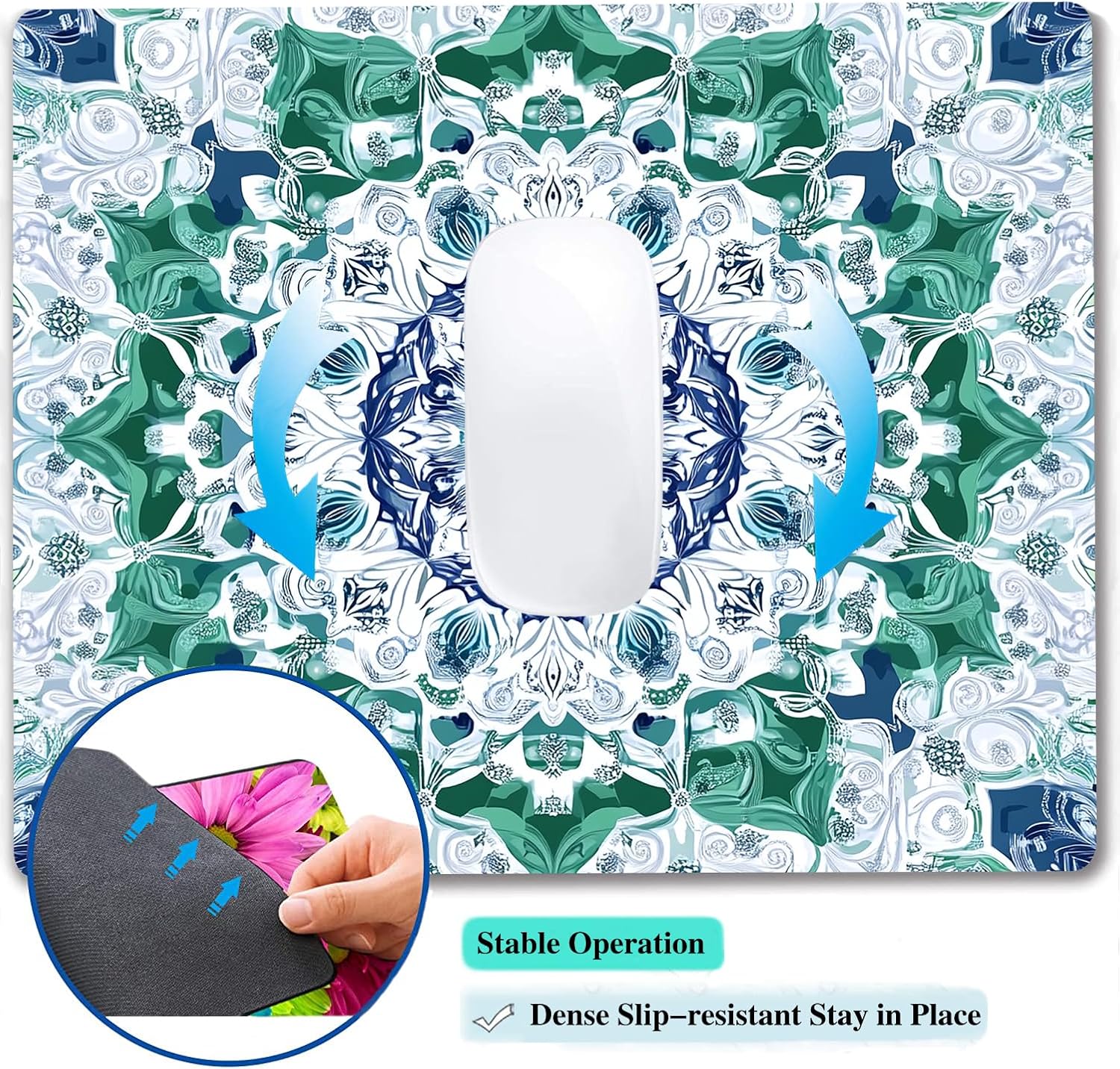 Aesthetic Mandala Pattern Custom Mouse Pad with Non-Slip Rubber, Small Square Design for Wireless Laptop & Computer Mouse Pads for Desk, 9.5 x 7.9 inch Smooth Surface for Gaming & Office