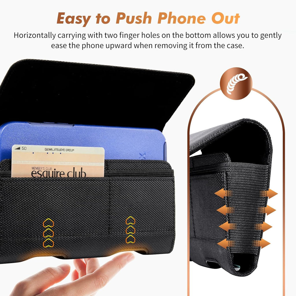 BECPLT Nylon Belt Holster Case for iPhone 12-16 Pro & Galaxy S20-S24 - Cell Phone Pouch with Clip - Black