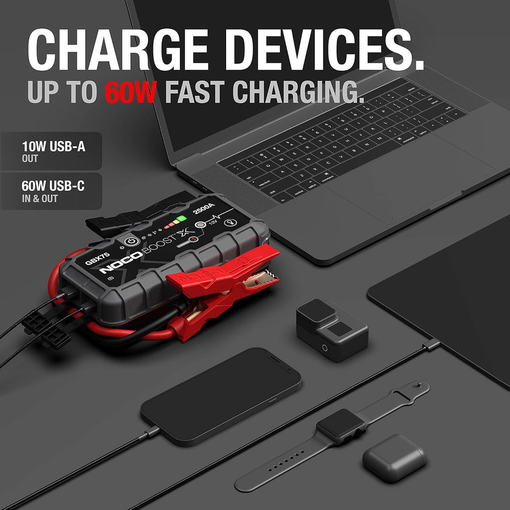 NOCO Boost X GBX75: 2500A UltraSafe Jump Starter – 12V Lithium Battery Booster Pack, Portable Jump Box, Power Bank & Jumper Cables - for 6.5L Gas and 4.0L Diesel Engines