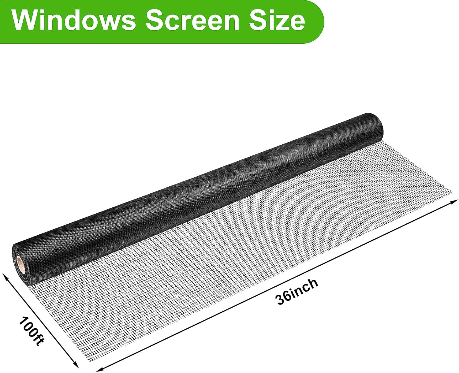 Ouskr Replacement Window Screens Roll, 36 inch x 100 feet Durable Window Screen Mesh for Patio Porch Door Windows, DIY Adjustable Fiberglass Window Screen Repair Kit Sliding Net Pet, Black