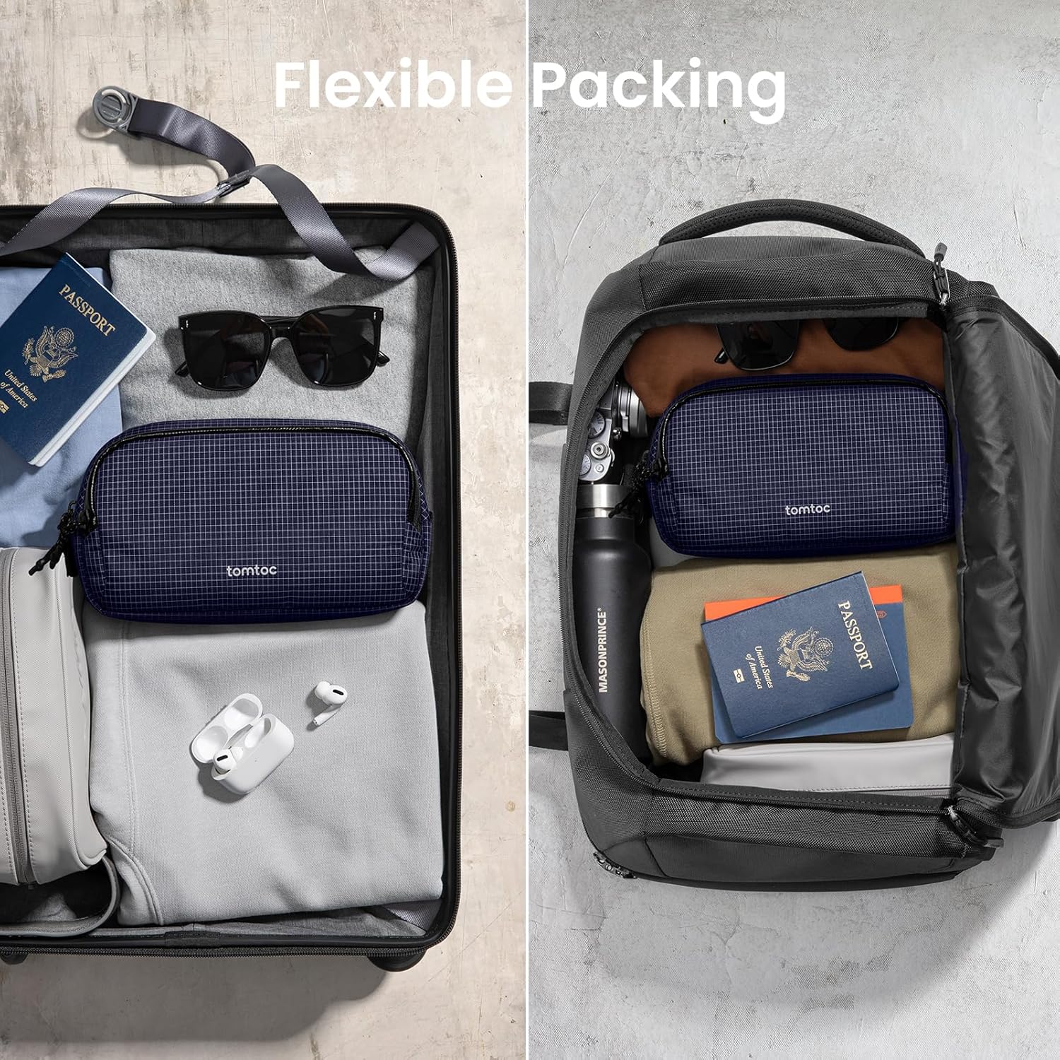 tomtoc Electronic Organizer Travel Case Performance, Water Resistant Dual Compartment Cable Organization Storage Bag for Charger, Cord, Phone, Hard Drive, Power Bank, Accessories Travel Essentials