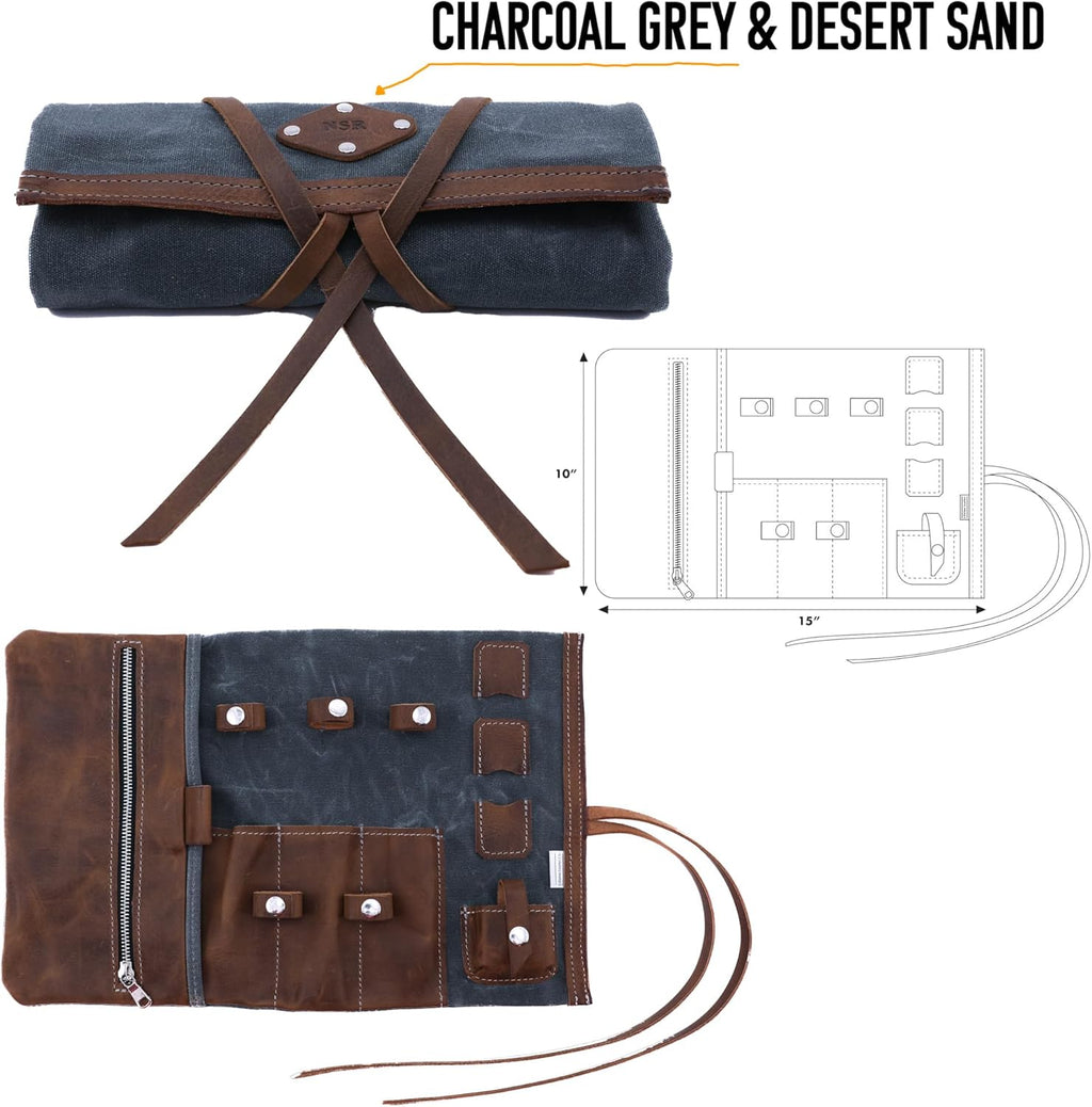Tech Roll Organizer, Travel Tech Organizer, Cord Organizer, Jewelry Case (Coal Grey - Desert)