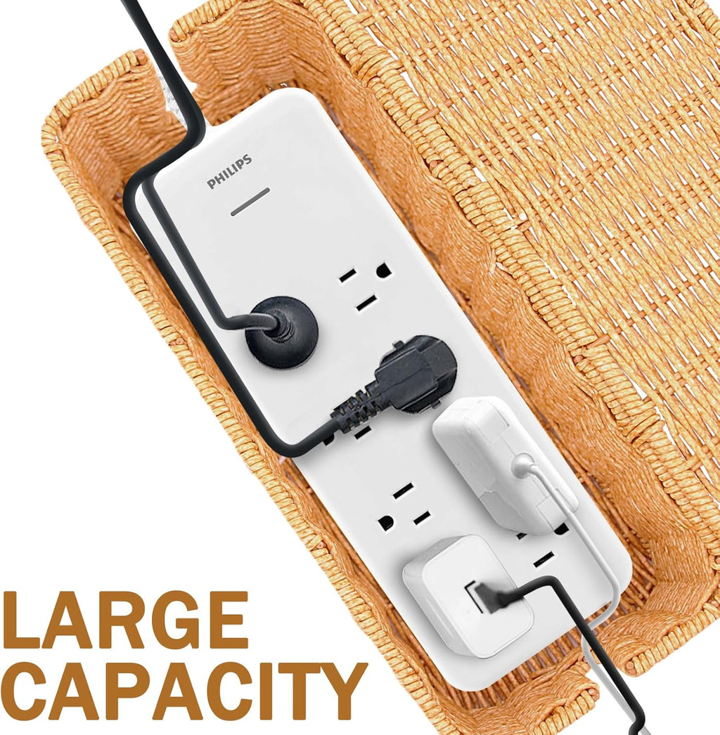 2PCS Cable Management Box, Handmade Rattan Cable Organizer, Open Slots Cords Hider Box, Under Desk Cord Organizer for Computer Router USB Hub & Power Strip