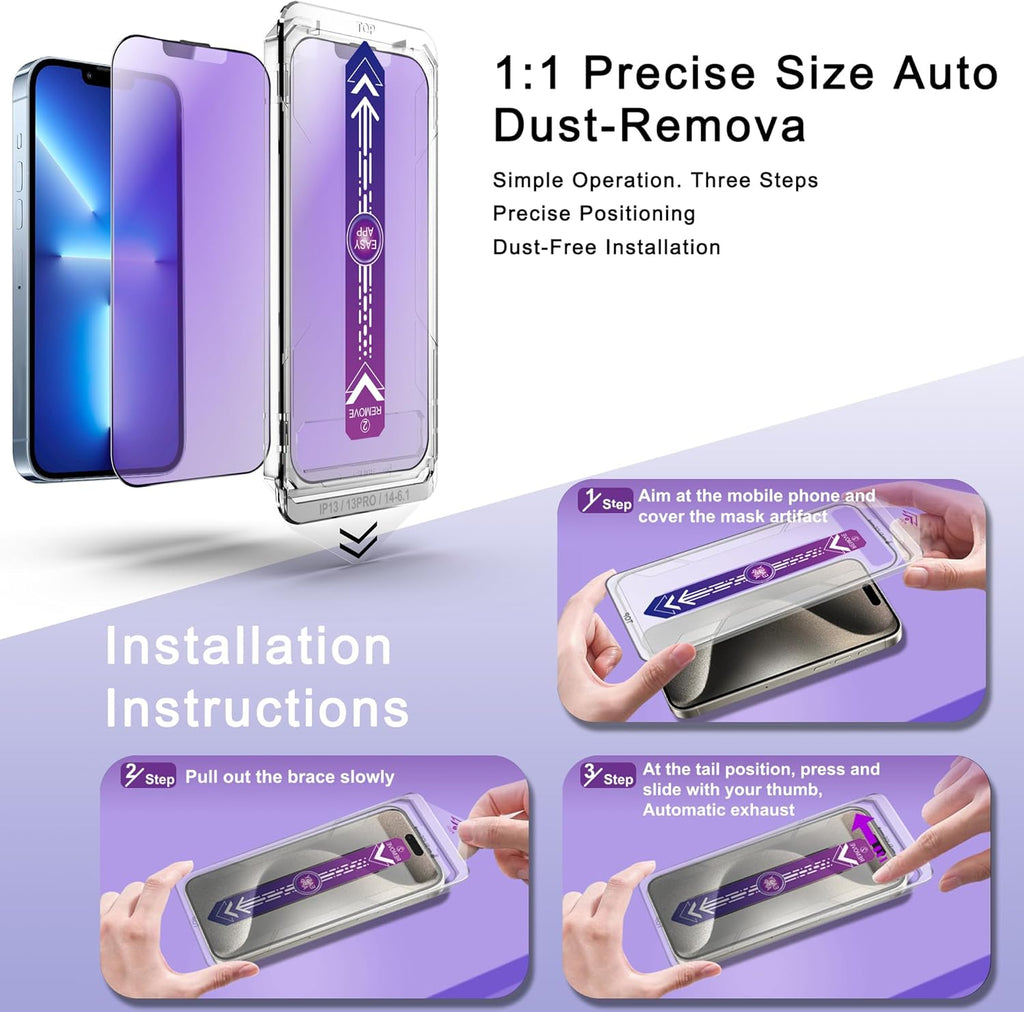 2 Pack Anti Blue Light Matte Screen Protector for iPhone 16e and iPhone 14 and iPhone 13 and iPhone 13 Pro 6.1-Inch Auto Dust Removal, No Bubbles, Tempered Glass Film, Easy Installation