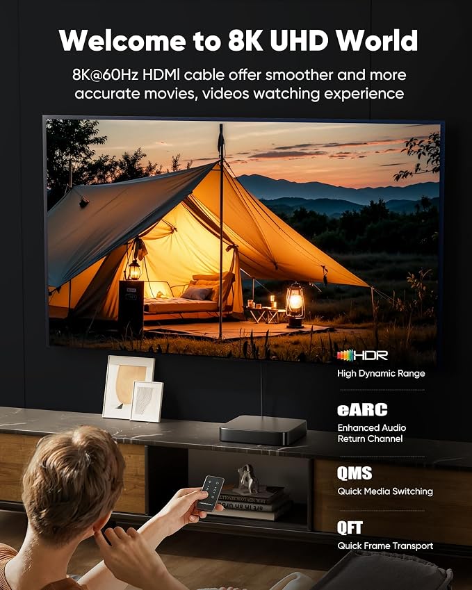 Capshi 2ft 8K 4K@120Hz HDMI Cable 2.1, 48Gbps High Speed Cord - Image 2