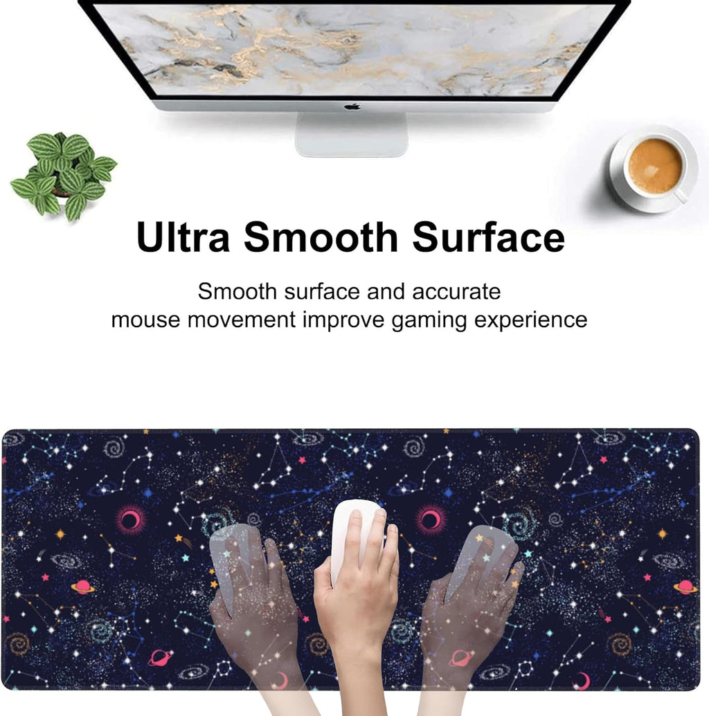 Space Galaxy Constellation Desk Mat,Large Milky Way Galaxy Space Gaming Keyboard Mouse Pad,Non-Slip Rubber Base Desk Pad Thick Stitched Edges Waterproof Mousepad Mouse Mat 31.5"x11.8"