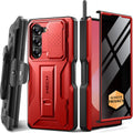 TONGATE for Z Fold 6 Case, [with S Pen Slot & Hinge Protection] [Privacy Glass Screen Protector] Full-Body Military Drop Phone Case for Samsung Galaxy Z Fold 6 with Kickstand & Belt Clip, Red Privacy