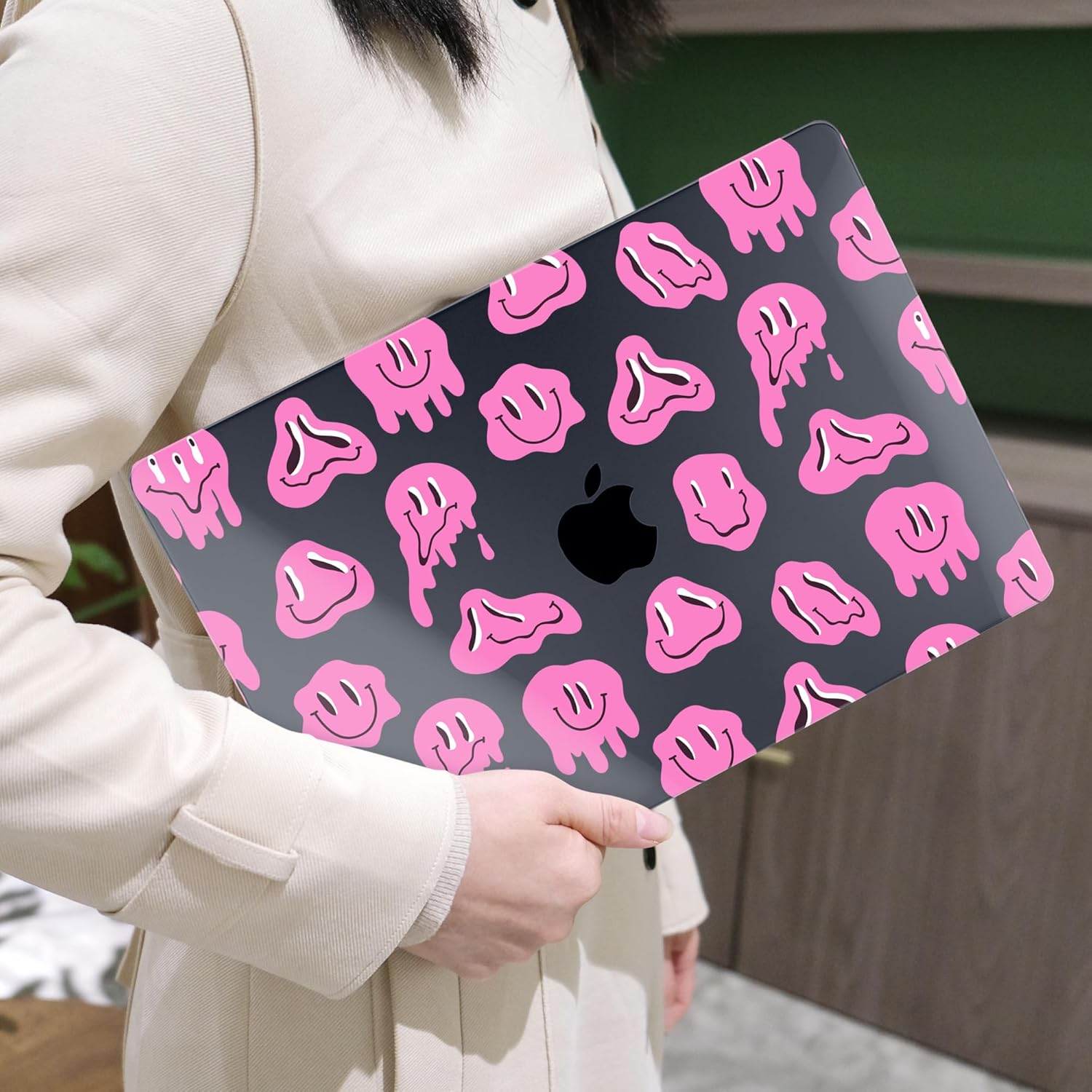 MEEgoodo for MacBook Air 13 inch Case 2021 2020 2019 2018 Released A2337 M1 A2179 A1932 with Touch ID, Plastic Hard Shell & Keyboard Cover Compatible with MacBook Air Case 13.3, Pink Groovy Emoji