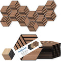 Mollywell Hexagon Acoustic Panels, Walnut TW4, 14x12x0.4 Inch, 12 Pack |Wood Veneer|High Density Sound Proofing Wall Panels|Self Adhesive Sound Dampening Felt Wall Tiles|Home Theater|Gaming Room|