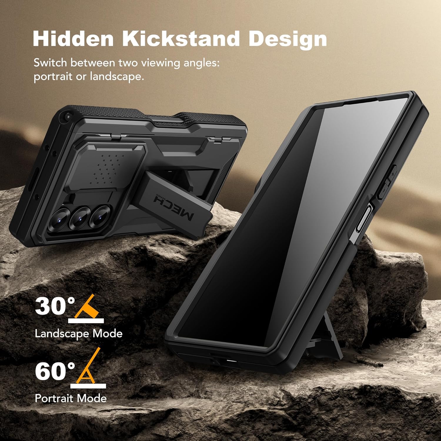 TONGATE for Z Fold 6 Case, [with S Pen Slot & Hinge Protection] [Privacy Glass Screen Protector] Full-Body Military Drop Phone Case for Samsung Galaxy Z Fold 6 with Kickstand & Belt Clip, Black
