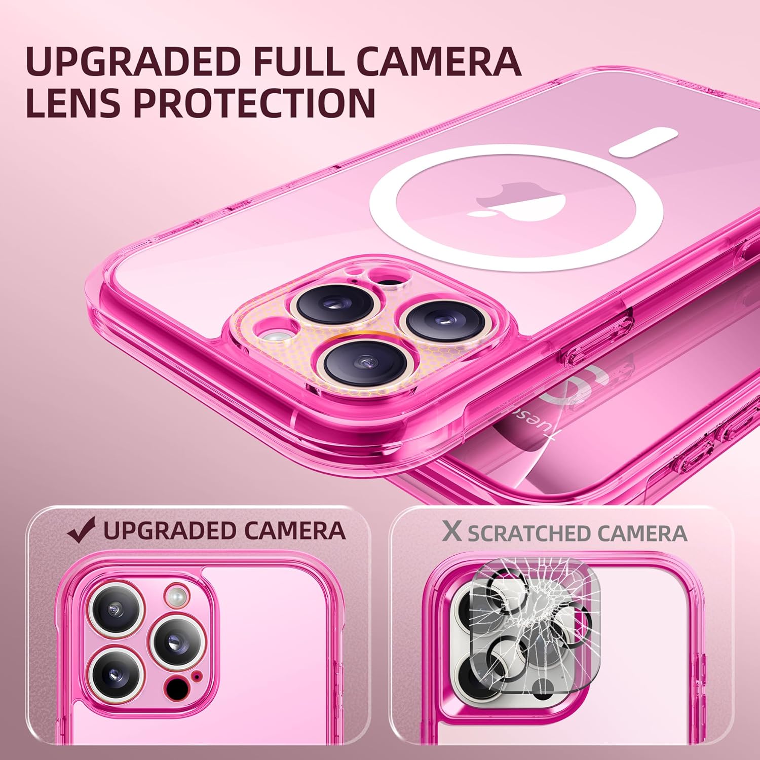 BERFY Magnetic for iPhone 16 Pro Max Case, Compatible with MagSafe, [Built-in 9H Tempered Glass Screen Protector & Upgraded Camera Protection] Full Body Shockproof Phone case for 16 ProMax,Bright Pink