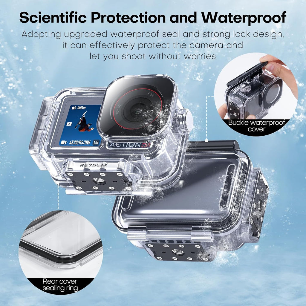 REYGEAK Waterproof Case for DJI Osmo Action 5Pro/4/3,164FT/50M Underwater Protective Housing Dive Kit,Diving Housing Cover Shell with Magnetic Quick Release Interface.