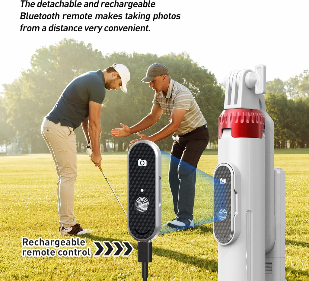 62" Phone Tripod & Selfie Stick for Golf Training, Extendable Cell Phone Tripod Stand with Wireless Remote and iPhone Holder, Golf Training Aid - Compatible with iPhone Android (White)