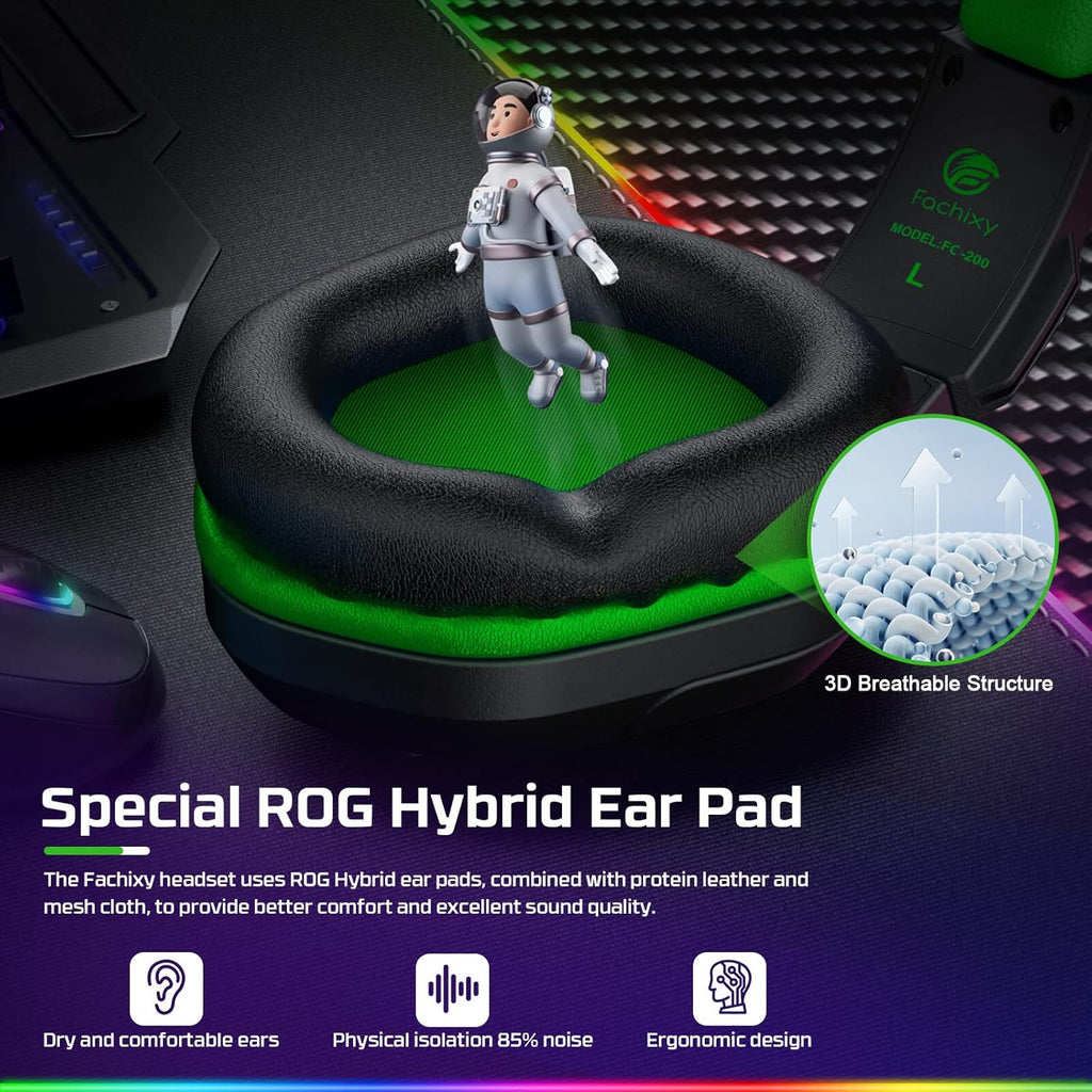 FC200 PC Gaming Headset for PS4, PS5, Switch, Xbox One, Mac, Noise Canceling Headphones with Microphone, Computer Headset with 3.5mm Jack & RGB Light